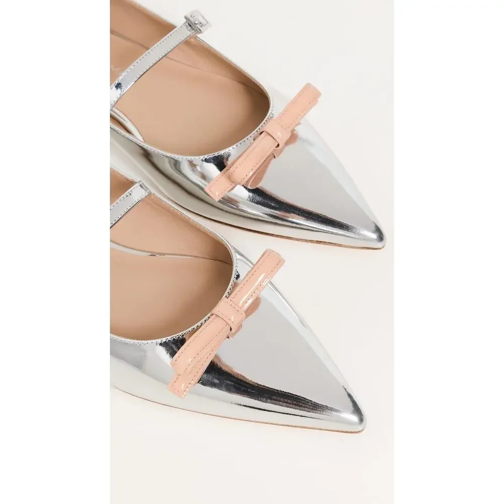 STUART WEITZMAN WOMEN'S FELICITY BOW MARY JANE FLATS, SILVER/POUDRE, 9.5 US